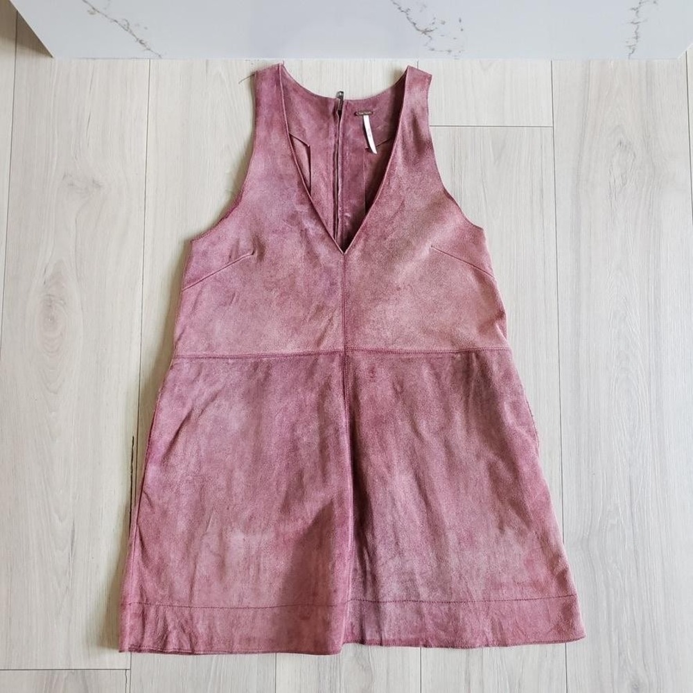 Free People Dress Womens Small‎ Pink Suede V Neck Shift A Line Mini Pockets Boho